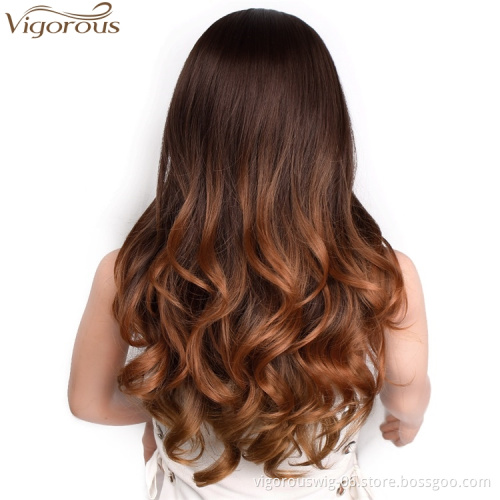 Vigorous Long Curly Wavy Dark Dark Blonde Wigs Middle Part Heat Resistant Glamorous Wig Synthetic Daily Party Women Wig